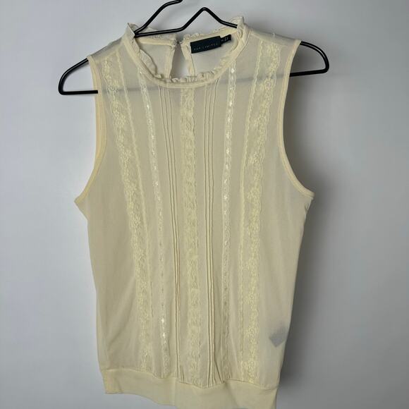 The Limited Tops - The Limited Sleeveless Lace Detail Top Ruffle Neck Tank Blouse